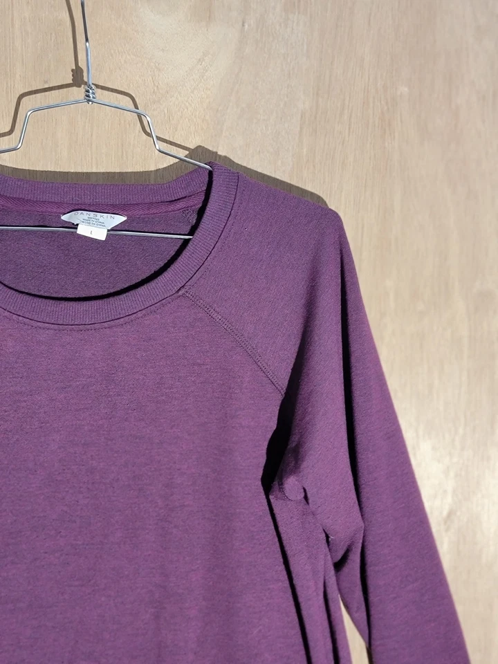 Pullover ligero Danskin para mujer manga larga púrpura cuello redondo talla L Foto 3 de 4