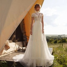 Elegant Wedding Dresses Bridal Gowns High Neck Short Sleeve 2026 Spring Summer