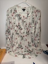 Torrid 3/4 Sleeve White Floral Tunic Blouse Top Women's Size 1