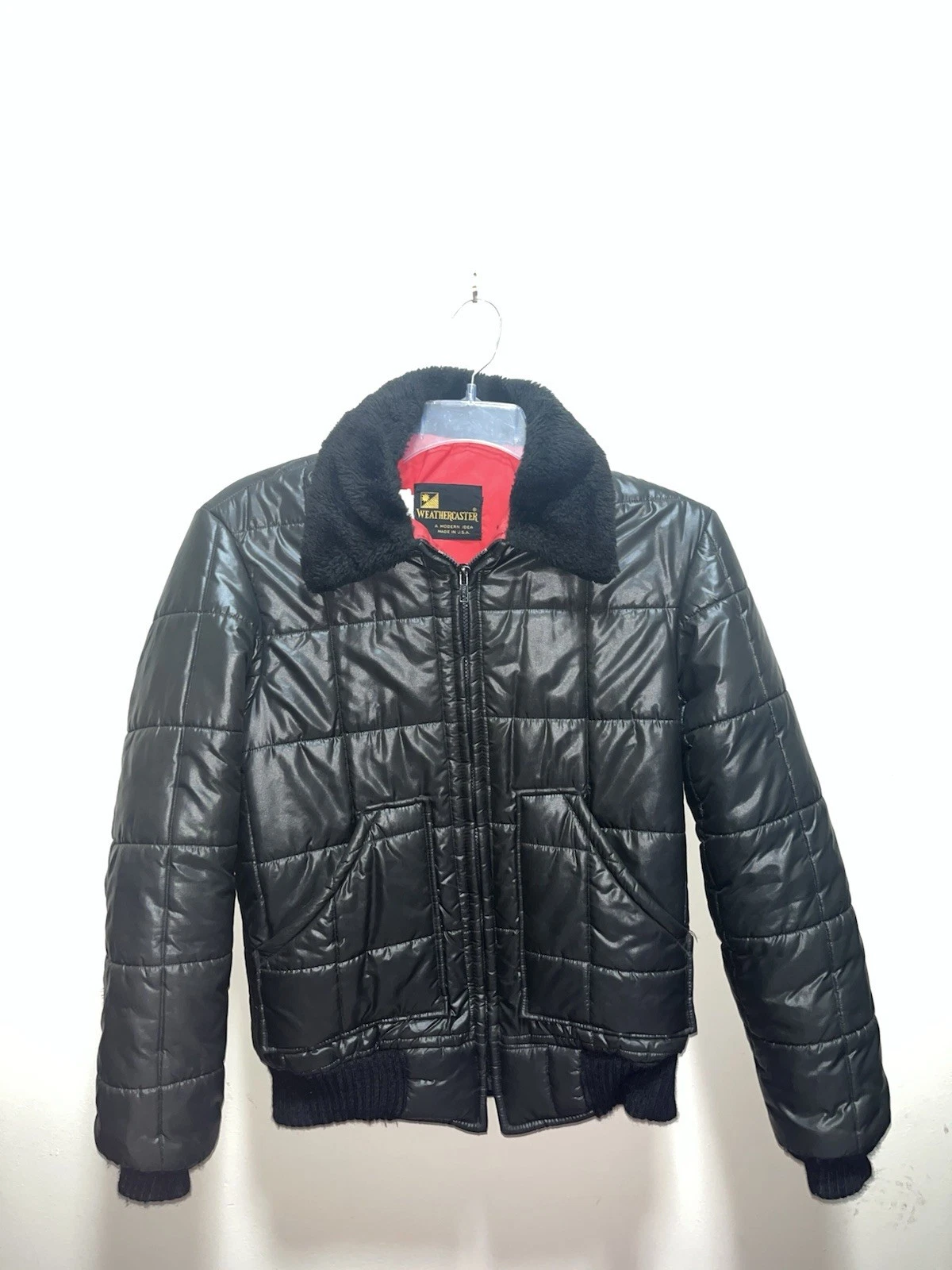 Vintage Weathercaster Women’s M Sherpa Lined Collar Black Puffer 80’s