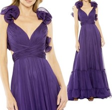 Mac Duggal Royal Purple Rosette Chiffon Cutout Empire Waist Gown Size 2 $598