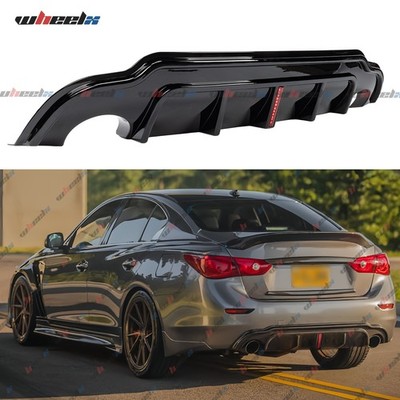 For 2014-2017 Infiniti Q50 Rear Bumper Diffuser W/V2 LED Brake Light Gloss Black