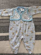 vntg Footed sleeper/pajamas with a decorative "vest" overlay and snap closures.