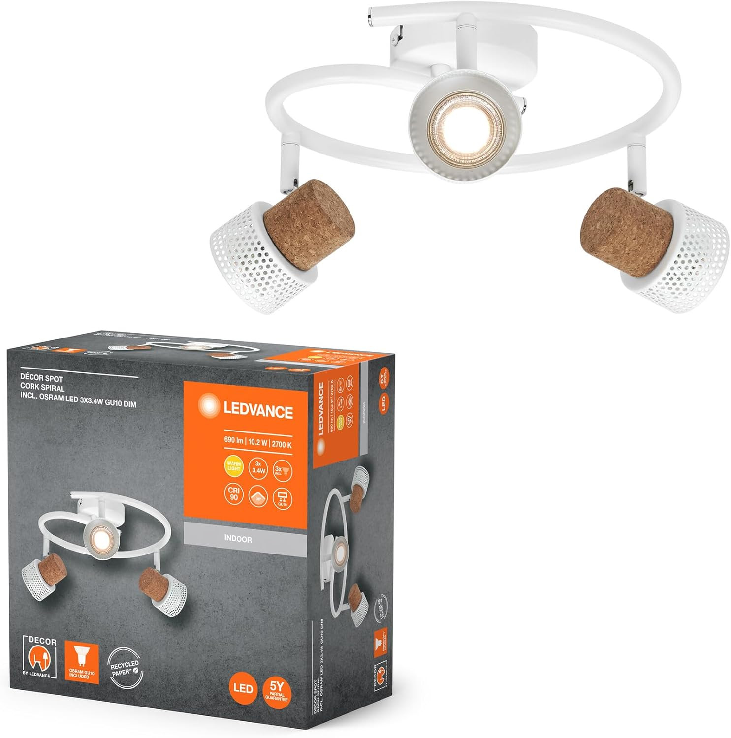 Illuminazione Soffitto Bianco e Sughero DECOR SPOT CORK 3 Luci - 1