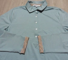 Fairway & Greene Women's Large Brea Golf Polo Shirt Silver Sage LS Collared