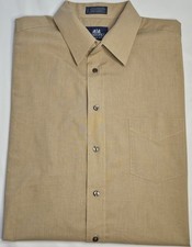 Mens Stafford Wrinkle Free Long Sleeve Tan Button Up Shirt 17 32-33