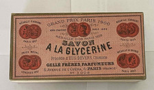 ANCIENNE BOITE PUBLICITAIRE CARTON SAVON A LA GLYCERINE GELLÉ FRERES PARFUMEURS
