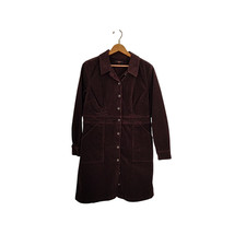 Quince Women Organic Stretch Corduroy Mini Shirt Dress Espresso Basic Sleeved L