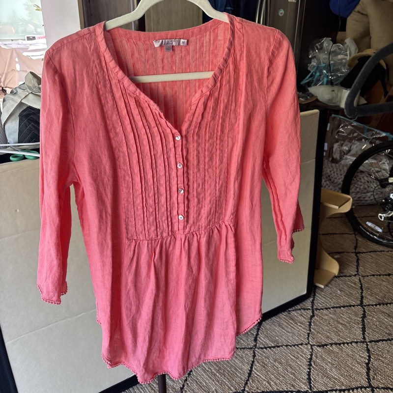 CALYPSO ST. BARTH Shirt sz M 100% Linen corral partial Button Down -Long Sle
