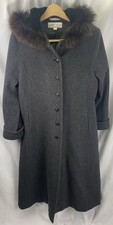Albert Nipon Women s 8 Wool Trench Coat Gray Fox Fur Trim Velvet Lined Hood VTG