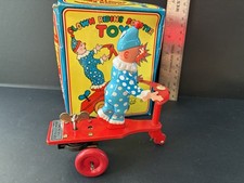 Vintage Clown Riding Scooter 5" Tin Wind Up Toy in Box, China - Works 