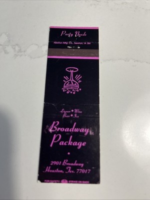 Broadway Package Wine Liquor Beer Store Houston Texas Matchbook Cover