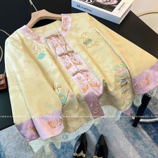 Women's New Chinese Jacket Design Tassel Embroidered Lace Splicing Top shirts