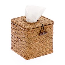 Tissue Box Cover Square Seagrass Tissue Box with Lid, Woven Tissue Box Holder...