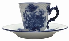 Vintage Blue Onion Style Demitasse Cup and Saucer Japanese Porcelain