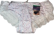 Maidenform Women's Size L 7 3-Pair Tanga Underwear Nylon Blend Lace Trim Floral