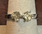 Vintage Dual Citrine Ring 925 Silver Size 8 Square Step Cut Designer "A"