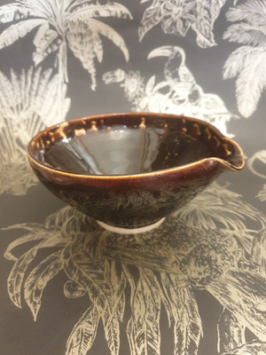 Salzglasur Studio Kunstkeramik ausgegossene Mörserschale 6,5'' breit signiert Clitheroe BK