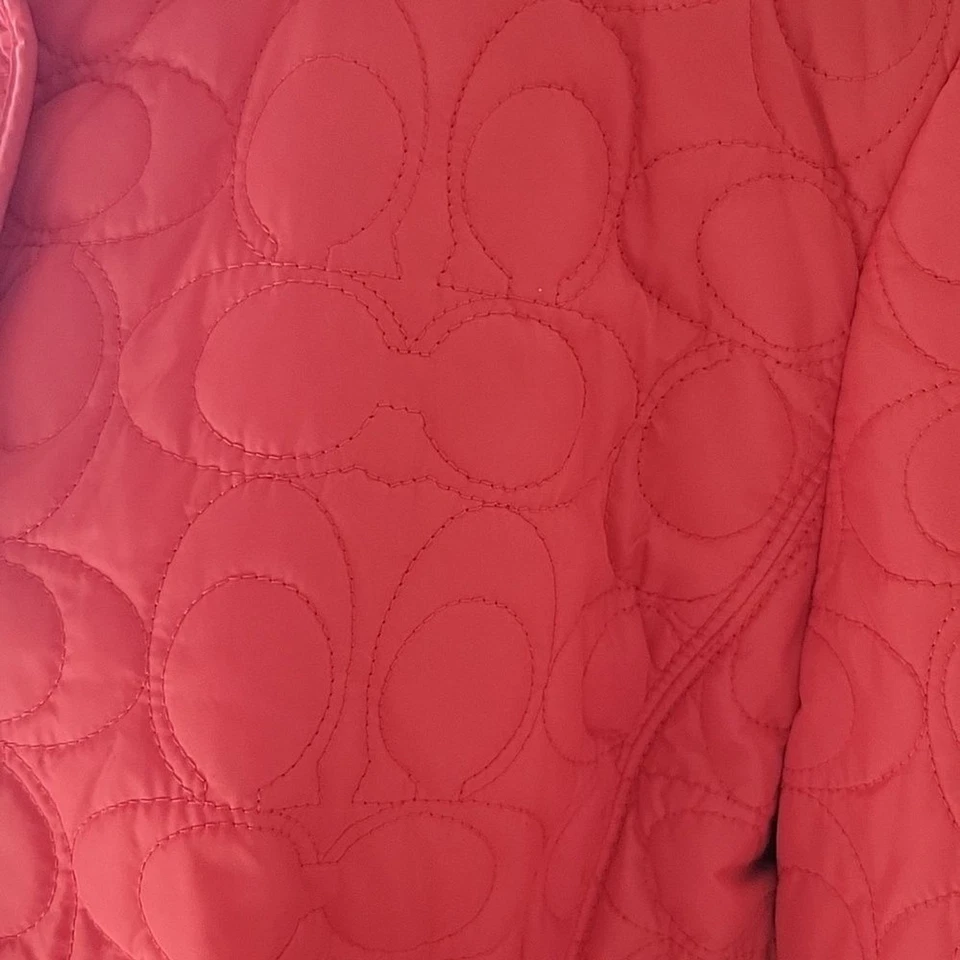 Coach Red Quilted Puffer Jacket Women’s Size Large Gold Buttons Signature “C” - Image 4 of 4