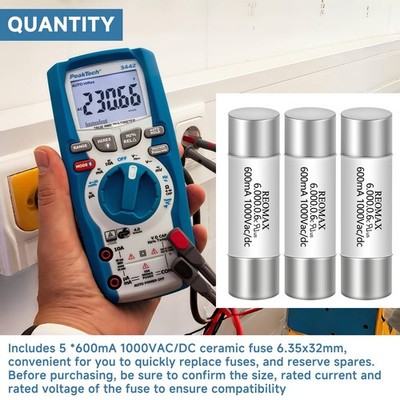 5pcs) 600mA 1000V AC/DC Ceramic Fuse 6.35x32mm for Digital