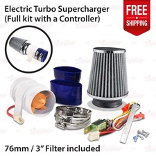 12v Car Electric Turbo Supercharger Air Intake Fan Kit Narrow Cone Filter Silver