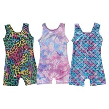 Lot of 3 Girls Gymnastics Dance Leotards Unitard Shorts Shimmery Pull-On Sz 5-6