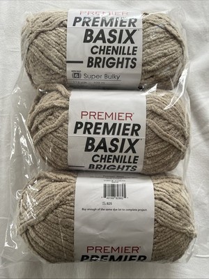 PREMIER BASIX CHENILLE BRIGHTS YARN LOT OF 3 SKEINS SAND TAN