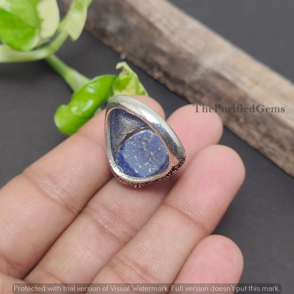 Anillo enchapado en plata de ley 925 con piedras preciosas de lapislázuli hecho a mano ~ joyería mínima Foto 2 de 4