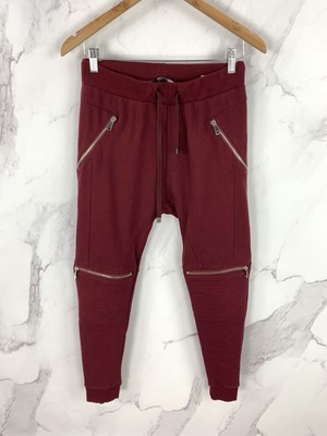 Takeshy Kurosawa Burgundy Joggers Zipped Knee Size 34