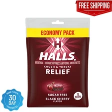 HALLS Sugar Free Black Cherry Flavor Cough Drops 70 Count Relief for Coughs