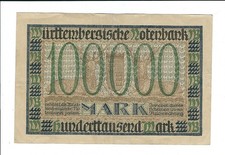 Notgeld - Stuttgart - Gro&szlig;notgeld W&uuml;rttembergische Notenbank - 100000 Mark -1923