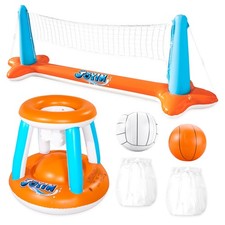 Inflatable Pool Float Volleyball Net Basketball Hoop 2-in-1 Game Set