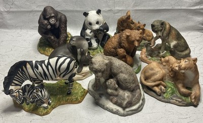 9 Franklin Mint Baby Mother Animal figure 1989 Leopard Zebra Gorilla Wolf Panda