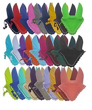 Horse Ear Bonnet Fly Veil Crochet Equestrian with Piping LARGE / FULL, BLACK
