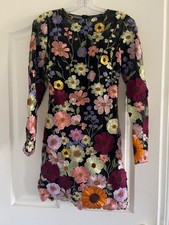 Mac Duggal Sz 0 Black Floral Embroidered Long Sleeve Mini Dress