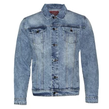 Mens Denim Jean Jacket Faded Premium Cotton Button Up Slim Fit  Red Label