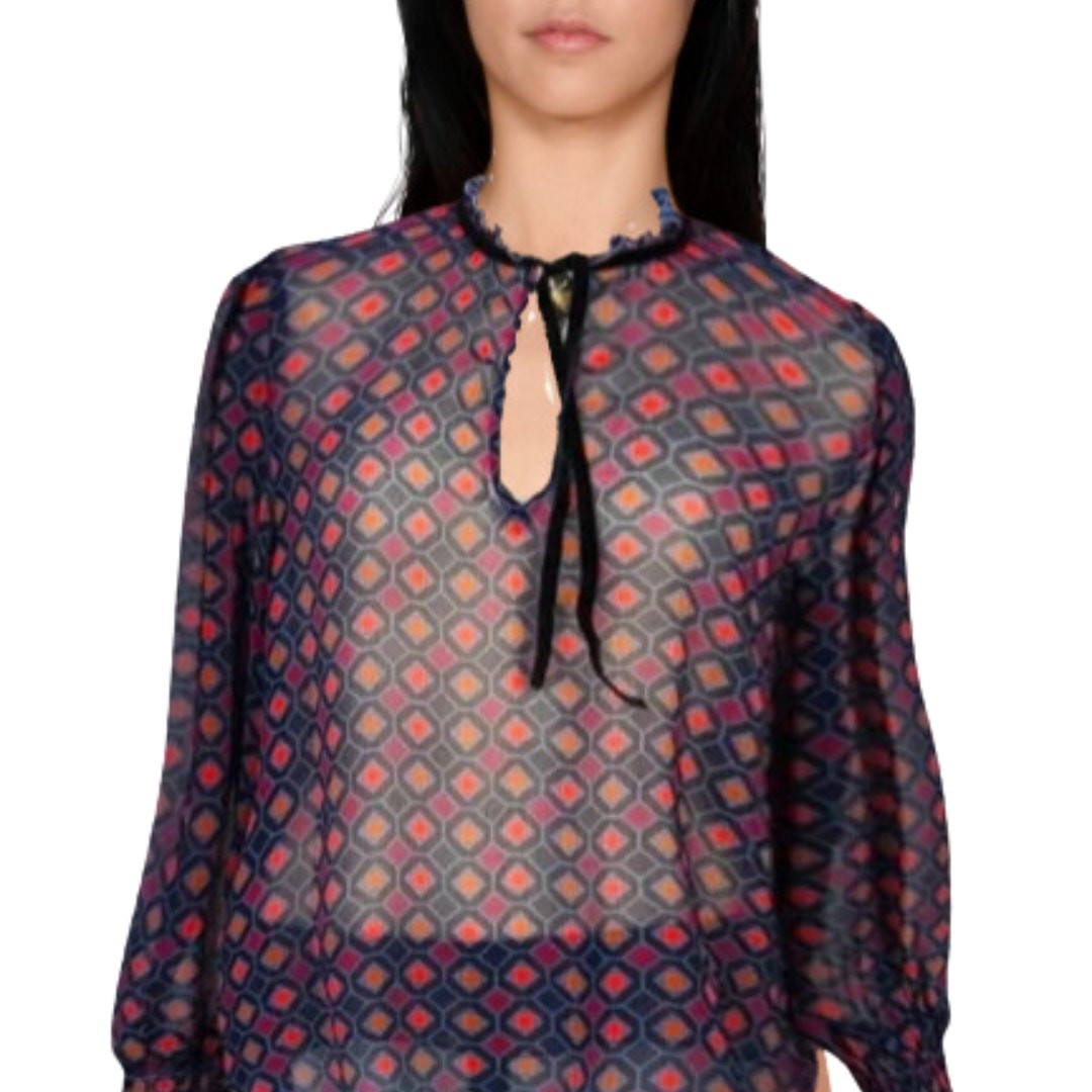 Highline Multicolor Tile Pattern Blouse Excellent… - image 1