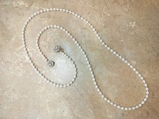 Extra-Long 46 " Vintage Cultured Freshwater Pearl Rope Necklace w/ Crystal Clasp