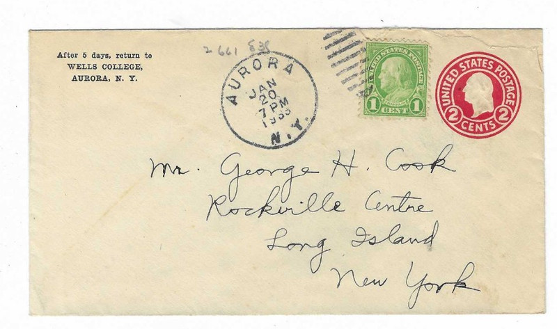 1933 Wells College - Aurora, New York Canceled Cover