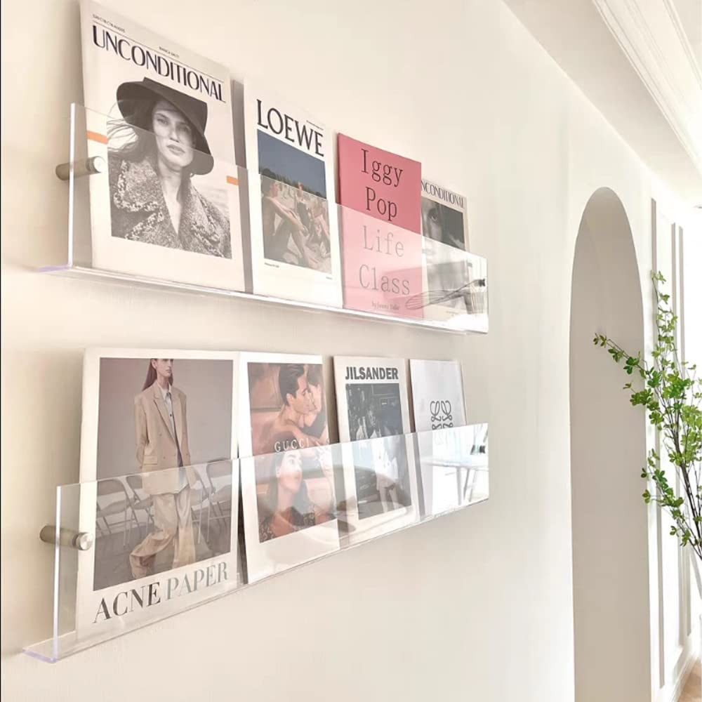 2 PCS 24 Inch Acrylic Magazine Holder Wall Mount Hanging Rack