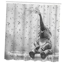 African Elephant Shower Curtain Funny Elephant Taking Shower Bathroom Curtain