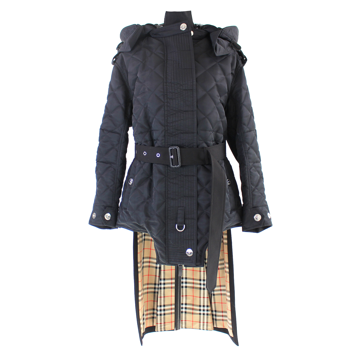 Burberry Black Quilted Puffer Jacket Hooded Trench 2XS NEW Nova