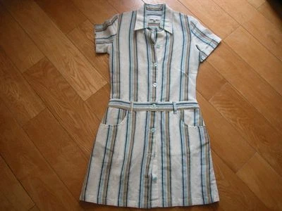 Robe CIMARRON 12A Boutonnée Rayée Trois Tons Manches Courtes Poches TBE D'occase - Photo 1/4