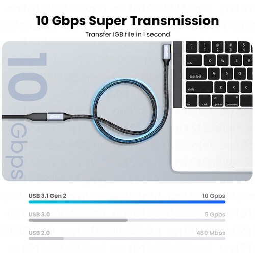 Cable de extensión USB 3.1 tipo C USB-C macho a hembra carga cable 100W 4K 10Gbps - Imagen 3 de 20