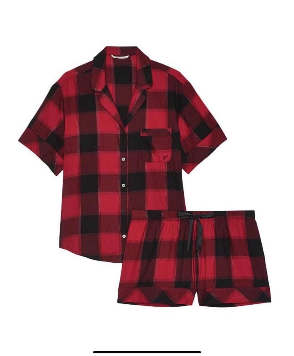 Victoria's Secret Red Plaid Flannel Short Pajama Set Size XL | eBay