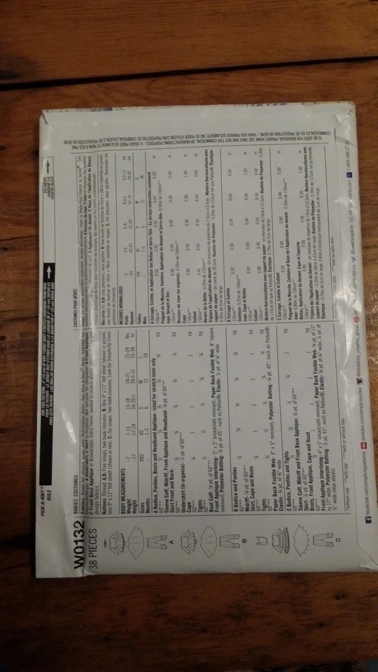 SIMPLICITY INFANT BATGIRL COSTUME PATTERN W0132 SIZE XXS-L UNCUT FREE SHIPPING   - Image 2 of 2