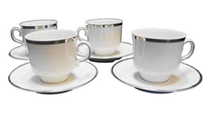 Winterling Bavaria White Sculpted Ribs Cups & Saucers Set of 4