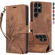 For Samsung A15 A35 A55 A14 A54 A13 A53A73 Leather Flower Card Wallet Strap Case