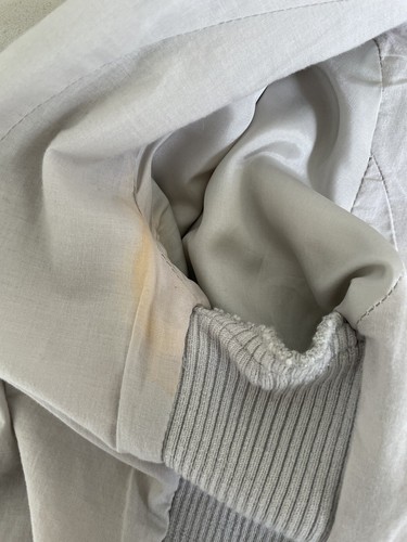 Vince Light Grey Leather Biker Jacket Sz S Asymmetrical Zip Knit Trim - Picture 10 of 13