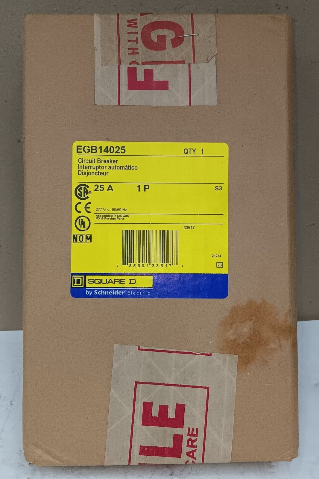 NEW SQUARE D 25 AMP BOLTON CIRCUIT BREAKER 1 POLE 277 VAC EGB14025 eBay